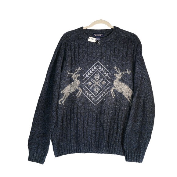 Roundtree Yorke Sweater Mens XL Blue Fair Isle Wool Blend Cozy Winter Wardrobe - Picture 12 of 12